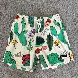 Austin Clothing Co. Cactus-Print Men’s Shorts - Cream & Green